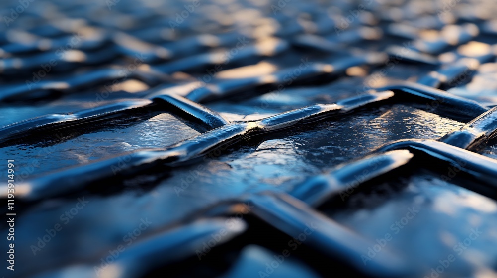 Poster Artistic Capture of Metallic Grid Pattern with Blue Tones : Generative AI