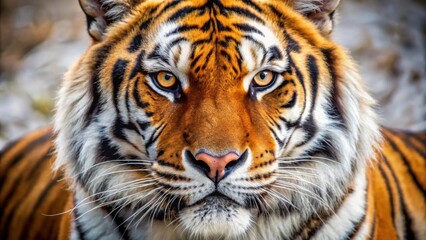 Fototapeta premium Close-up Portrait of a Majestic Tiger's Face, Showing Intense Gaze and Striking Stripes