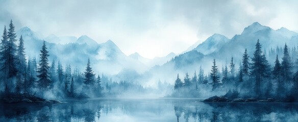 Fototapeta premium Light Blue Watercolor Background Colorful Hand-Drawn Gradient Peaceful Nature Design