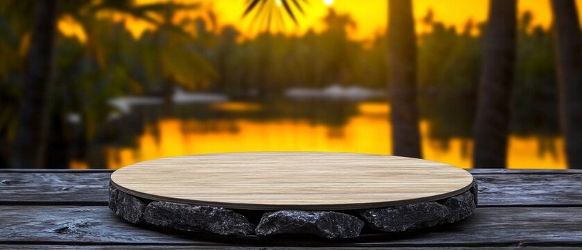 Tropical Spa Podium  Wooden Display  Product Showcase  Mockup  Advertising  Cosmetics  Bea