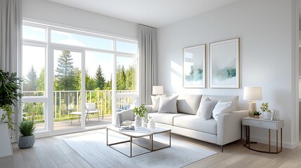 Fototapeta premium Modern Living Room with Balcony View - Minimalist Design