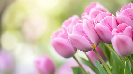 Obraz premium Blooming Pink Tulips in Sunlit Springtime Garden Scene : Generative AI