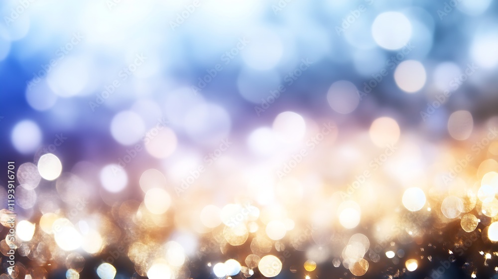 Poster Shimmering Bokeh Lights in Blue and Gold Capturing Luminous Festive Atmosphere : Generative AI