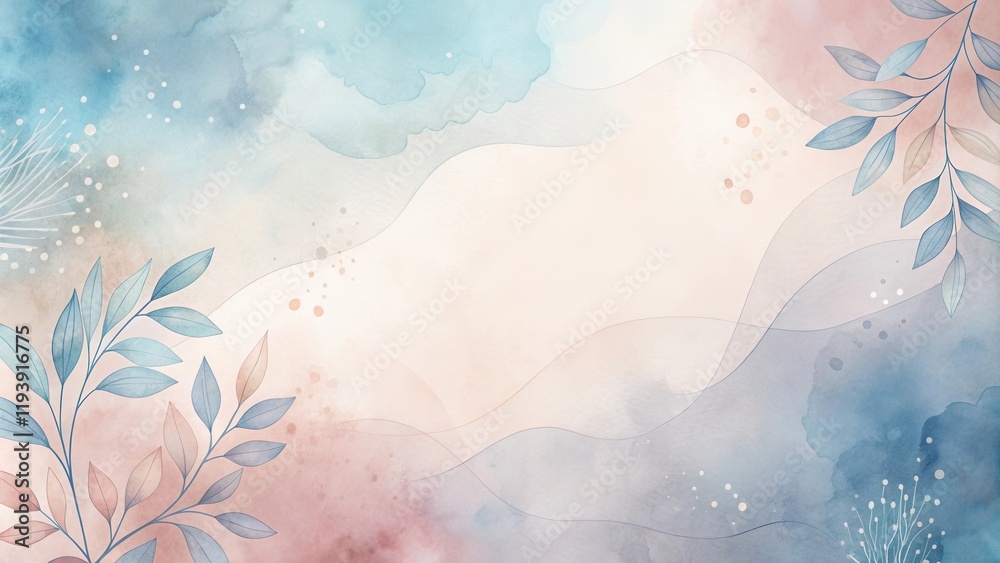 Poster serene watercolor background with abstract floral elements and soft hues