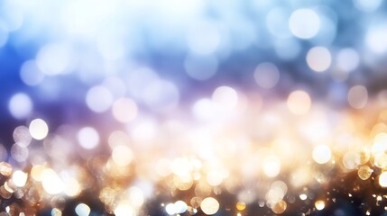 Obraz premium Shimmering Bokeh Lights in Blue and Gold Capturing Luminous Festive Atmosphere : Generative AI