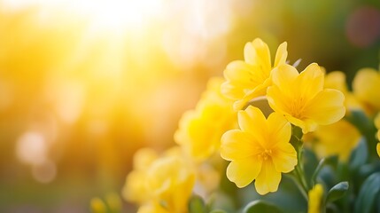 Fototapeta premium Sunny Blooming Yellow Flowers in Garden with Bright Sunlight : Generative AI