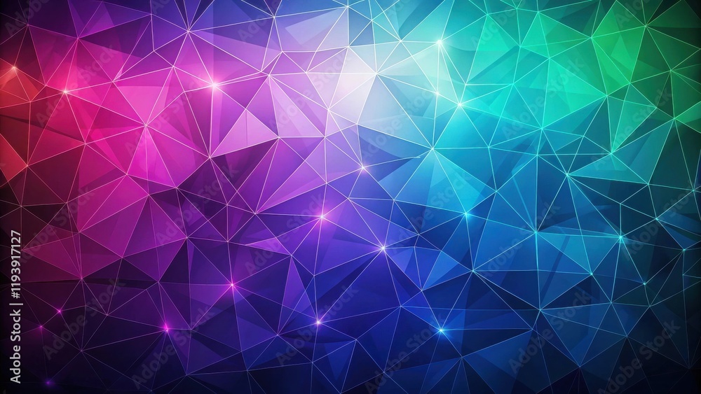 Poster Abstract Geometric Low Poly Background with Vibrant Color Gradient and Glowing Nodes