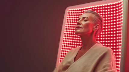 Rejuvenating red light therapy session in a futuristic device.