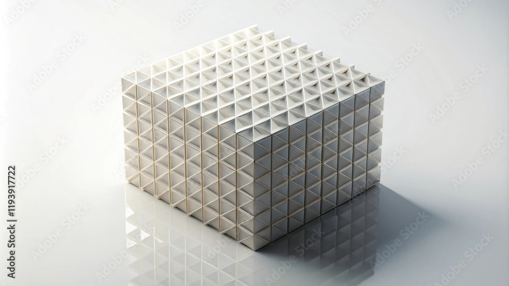 Poster abstract cubic structure with triangular facets on reflective surface