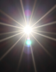Obraz premium Real lens flare with strong sun backlight and light leaks, crayon drawing. isolated with white highlights