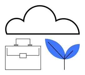Cloud, briefcase, and leaf icons symbolizing sustainability, business growth, and digital innovation. Ideal for tech, ecology, business strategy, environmental growth cloud storage startups or