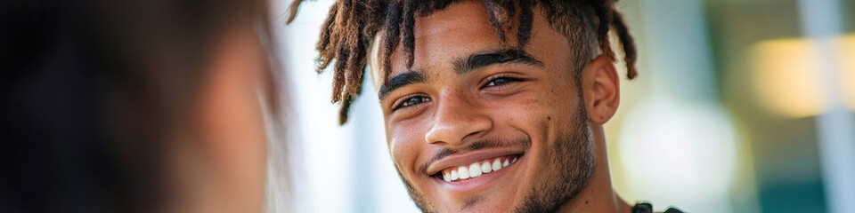 Fototapeta premium Portrait of Smiling Young Man with Dreadlocks