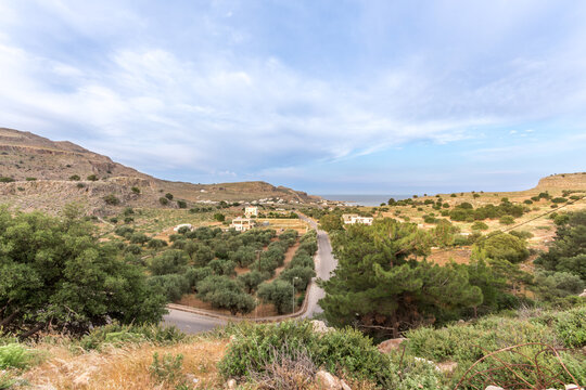 An inland landscape view of the island of Rhodes