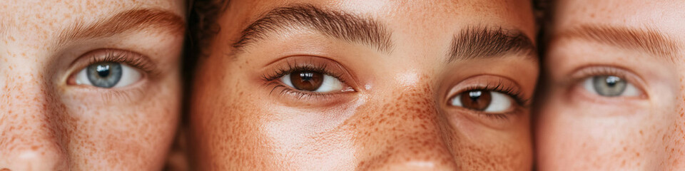 Obraz premium Close-up of Three Faces Showing Eyes, Skin Tones, and Freckles