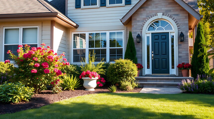 Fototapeta premium Dream House Exterior: Landscaping, Architecture, and Curb Appeal