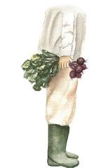 Watercolor illustration of slow life in the garden and countryside.