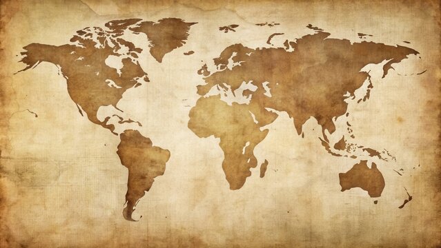 Aged World Map Antique Paper Texture Background for Travel, Exploration, and Global Concepts