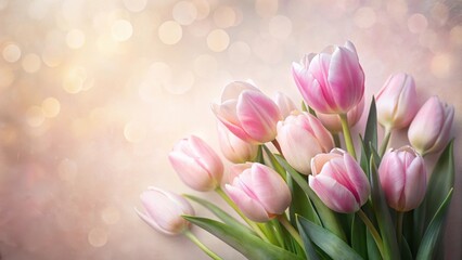 Obraz premium A Delicate Bouquet of Pale Pink Tulips Against a Soft, Bokeh Background