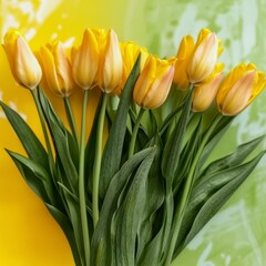 Spring Yellow Tulips Bouquet  Floral Arrangement  Closeup