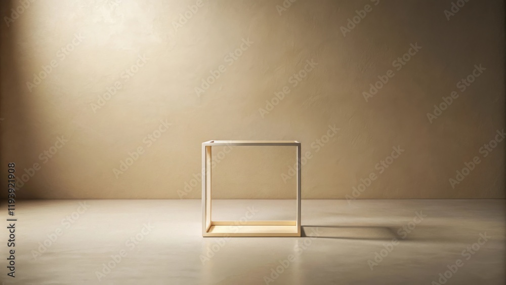 Aufkleber empty light beige cube display on neutral floor