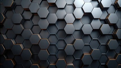 Abstract Dark Hexagonal Geometric Pattern with Golden Accents