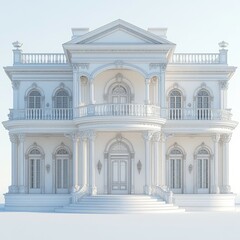 Fototapeta premium Majestic Neoclassical Mansion: Architectural Design & 3D Model of Elegant Home Exterior