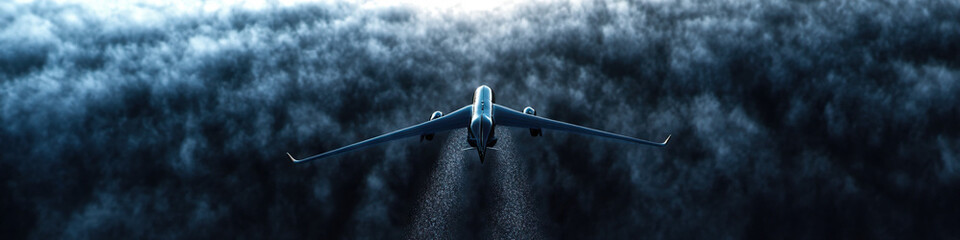 Naklejka premium Airplane in Flight Through Cloudy Sky