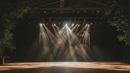 Obraz premium Empty Stage with Dramatic Spotlights Event Lighting Concert Venue