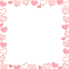 ピンク色のハートマークの背景　かわいい手書き水彩イラスト素材
