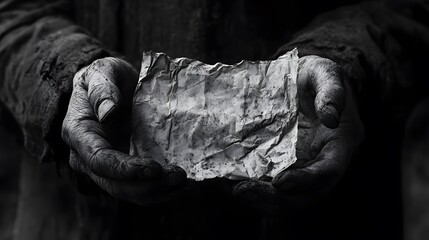 A close-up of trembling hands holding a crumpled letter, conveying grief and emotional devastation
