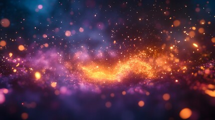 Fototapeta premium Festive abstract texture, colorful bokeh particles and highlights on dark background