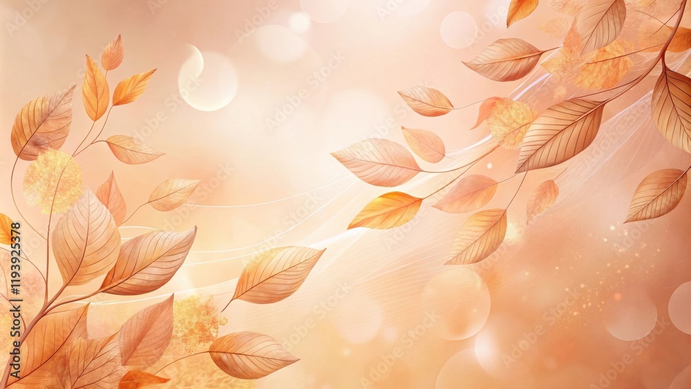 Poster autumnal branches with delicate, golden leaves and soft bokeh background