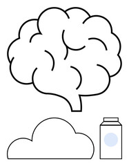 Line drawing of a brain, cloud, and milk carton. Ideal for education, health, mental wellness weather dairy products minimalism themes. Line metaphor. Line metaphor. Simple line icons