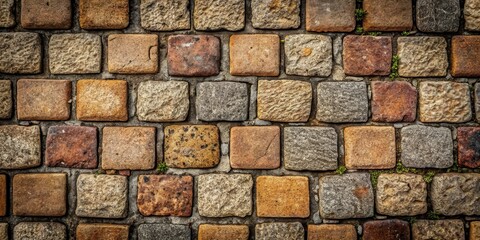 Obraz premium Rustic Stone Pavement Texture A Detailed Close-Up of Irregularly Shaped Cobblestones in Varied Earthy Tones
