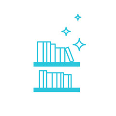 Books on shelf icon, Fairy tales from around the World. Isolated on white background. Blue icon set.