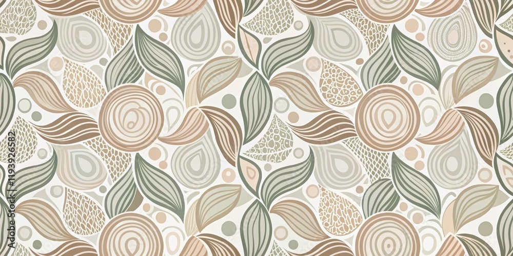 Poster abstract neutral-toned floral and leaf pattern design with organic shapes and lines