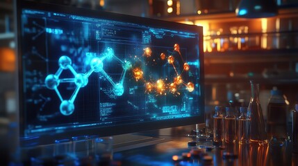 Futuristic Laboratory with Digital Interface and Chemistry Tools