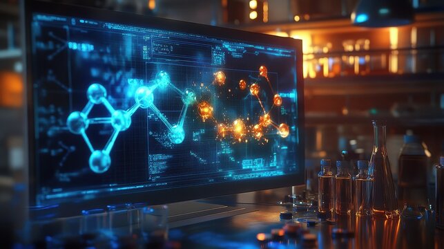 Futuristic Laboratory with Digital Interface and Chemistry Tools