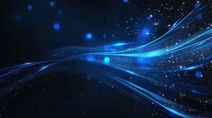 Obraz premium Abstract blue glowing lines and particles on dark background.