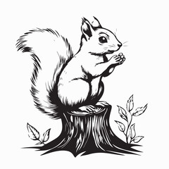 Sweet Forest Squirrel on a Tree Stump Vector with Adorable Details