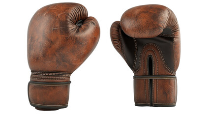 A pair of vintage-style boxing gloves, showcasing a worn leather texture and classic design, ideal for sports enthusiasts.
