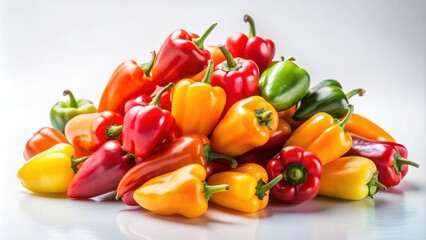 A vibrant pile of colorful mini bell peppers, showcasing a spectrum of red, orange, yellow, and green hues.