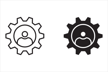 Man in gear icon set. Man and cog sign. Flat vector illustration.
