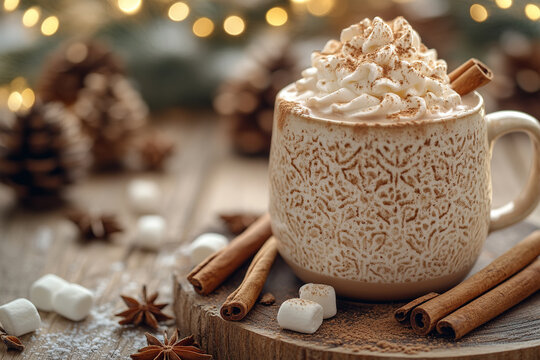 Cozy Winter Hot Chocolate A steaming mug of hot milo with cinnamon sticks