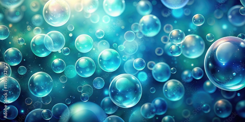 Aufkleber Abstract Background of Sparkling Blue Spheres Floating in a Deep Teal Setting