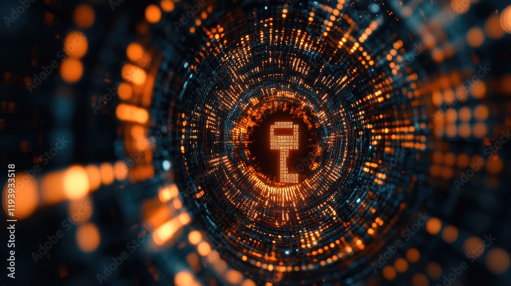 Aufkleber a 3d representation of a key surrounded by swirling binary code, capturing the concept of cyber secu