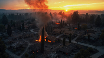 Fototapeta premium Fire in Mountain Town