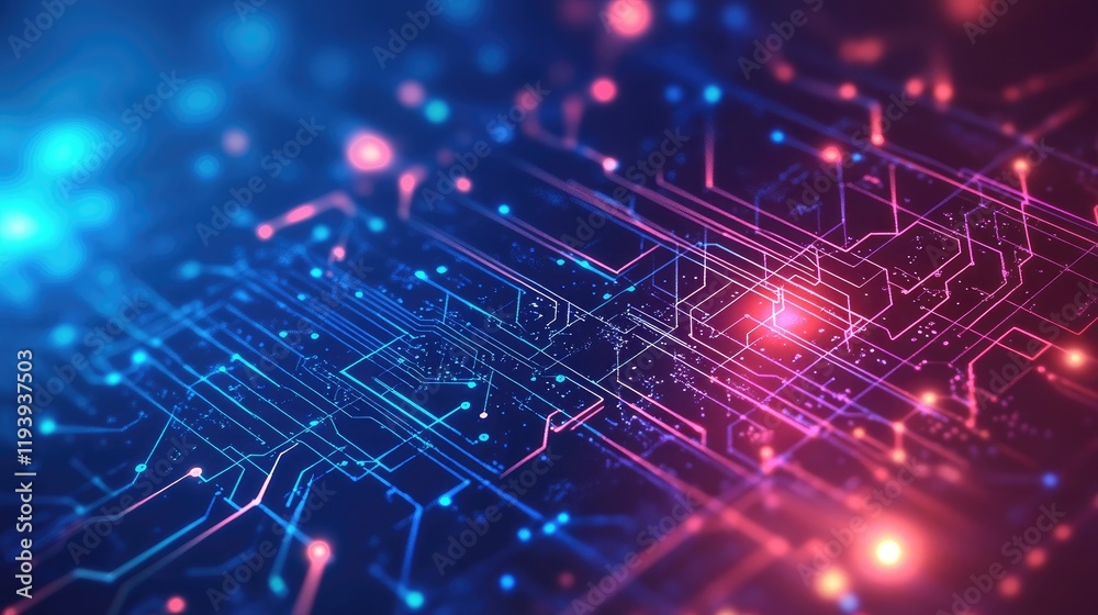 Poster A digital 5G connection symbol with glowing circuits on a blue gradient background, highlighting the advancements in technology and high-speed communication