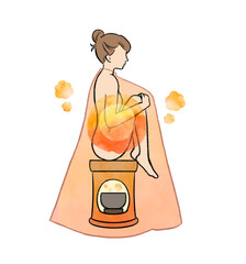 よもぎ蒸しをする女性の温活イラスト