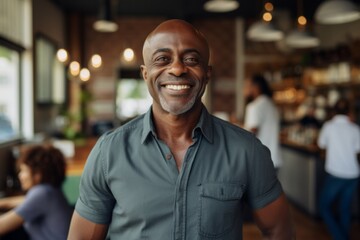 Obraz premium Smiling portrait of a middle aged male African American small business owner